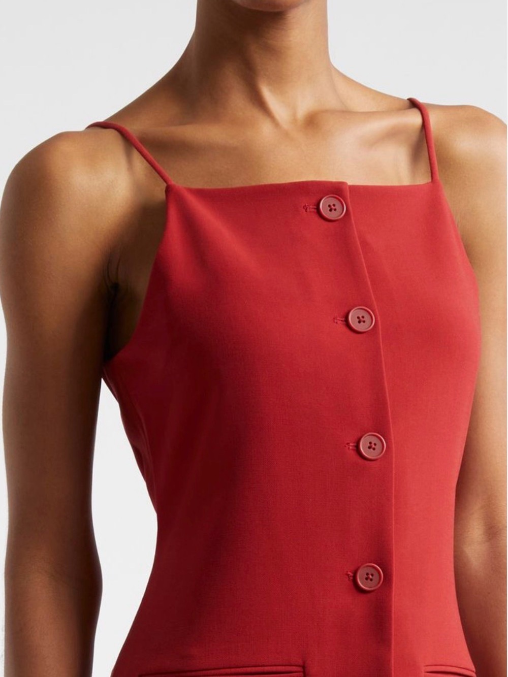 Staud Women's Large Red Una Tailored Button Midi Dress - Picture 3 of 10